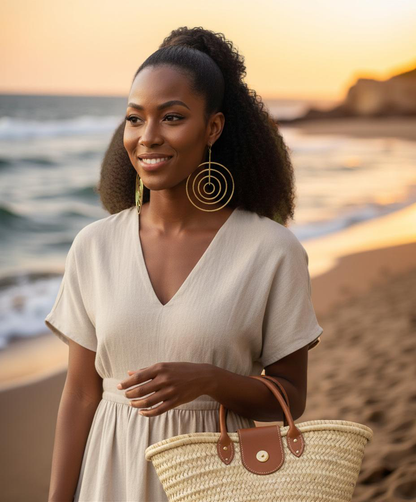 African Brass Spiral Statement Earrings – Handmade Geometric Dangle Jewellery - Fatisha Boutique #