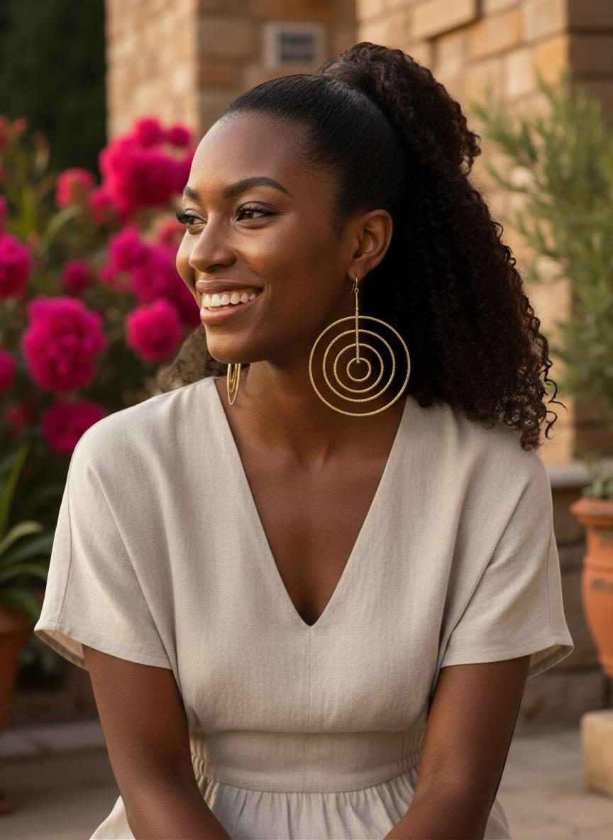 African Brass Spiral Statement Earrings – Handmade Geometric Dangle Jewellery - Fatisha Boutique #