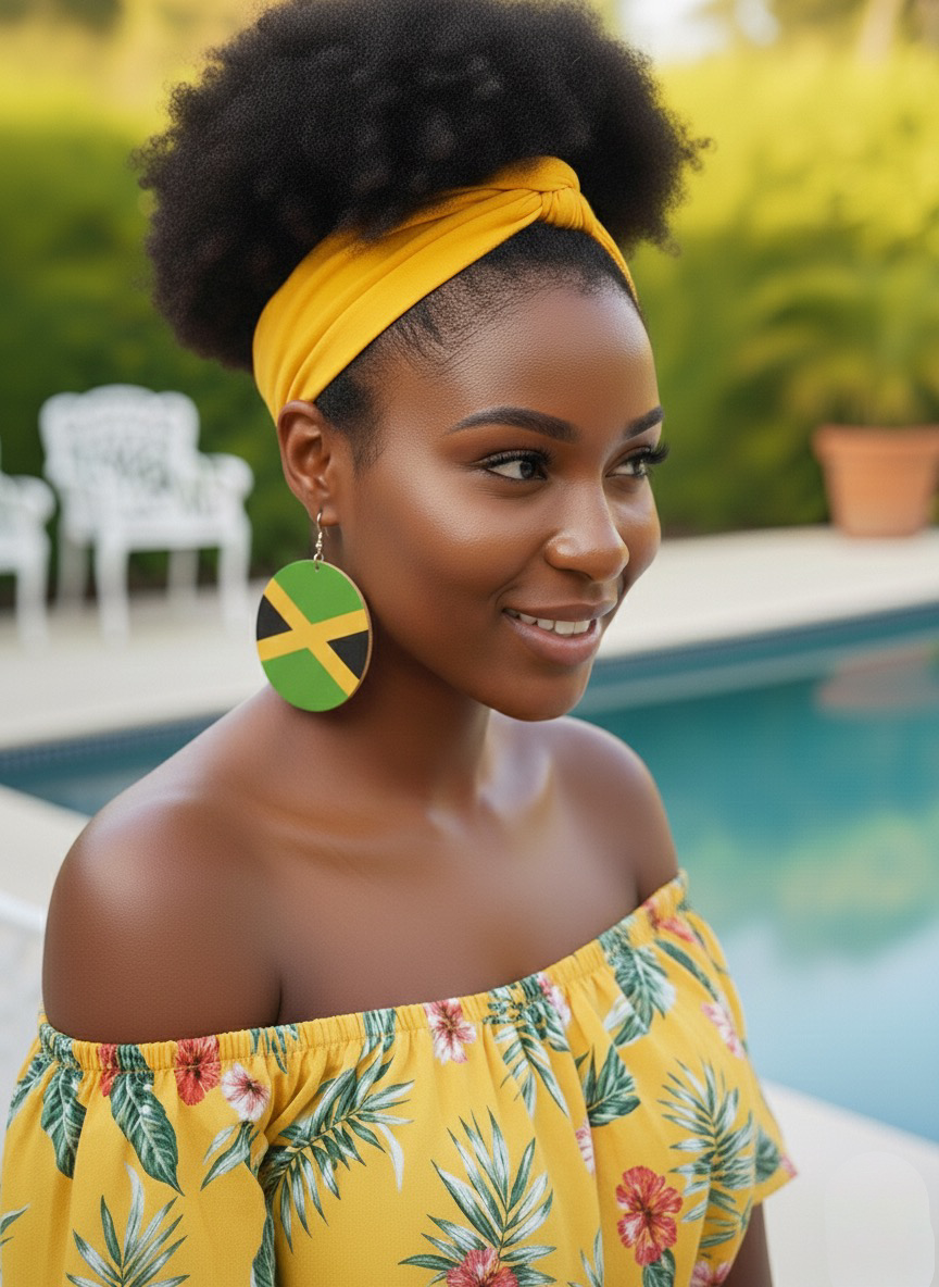 Double-Sided Caribbean Flag Wooden Earrings – Bold Statement Dangle for Island Pride - Fatisha Boutique #