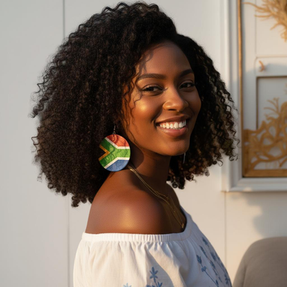 Double-Sided South African Flag Wooden Earrings – Lightweight Afrocentric Statement Jewellery - Fatisha Boutique #