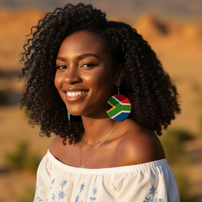 Double-Sided South African Flag Wooden Earrings – Lightweight Afrocentric Statement Jewellery - Fatisha Boutique #