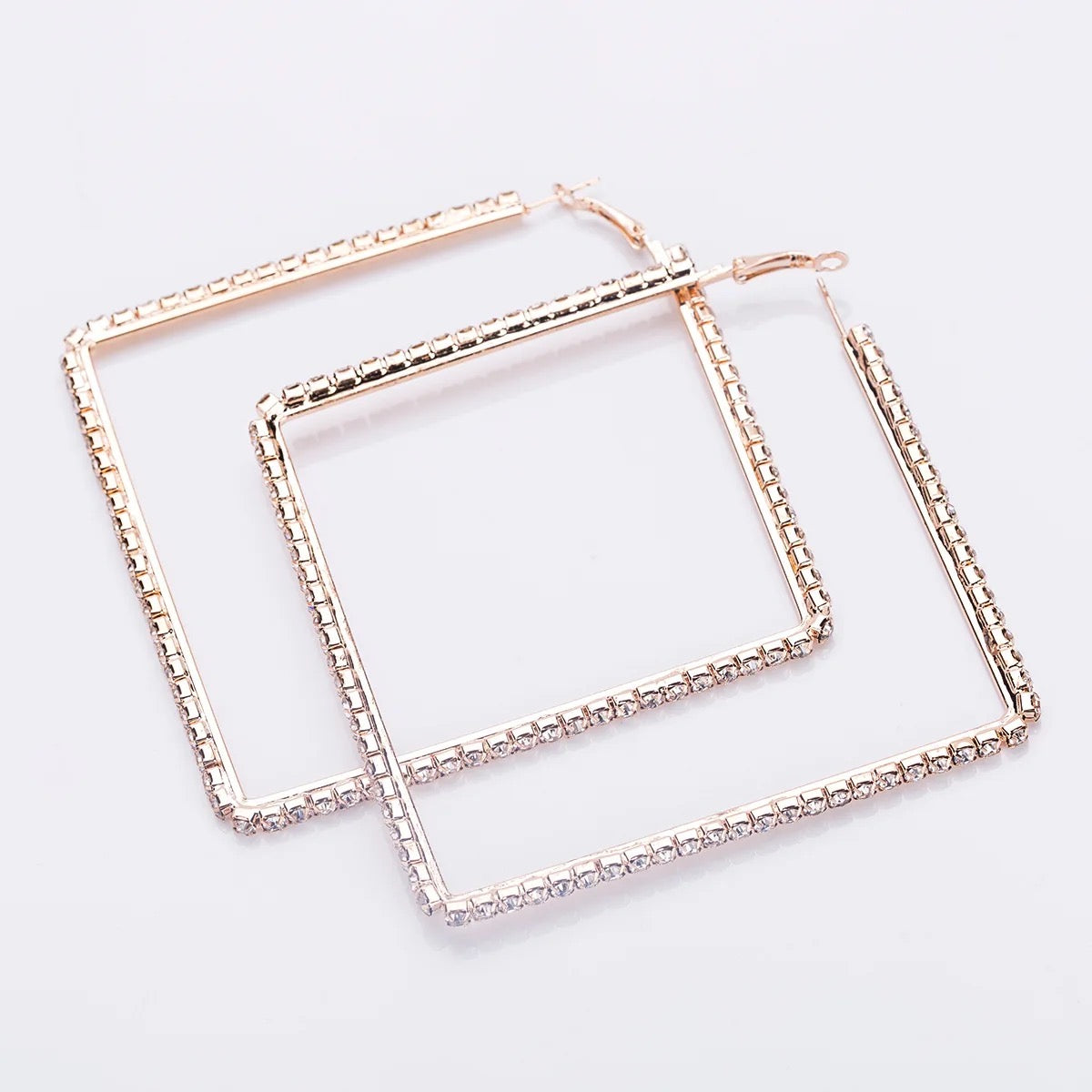 Oversized Big Square Rhinestone Statement Hoop Earrings