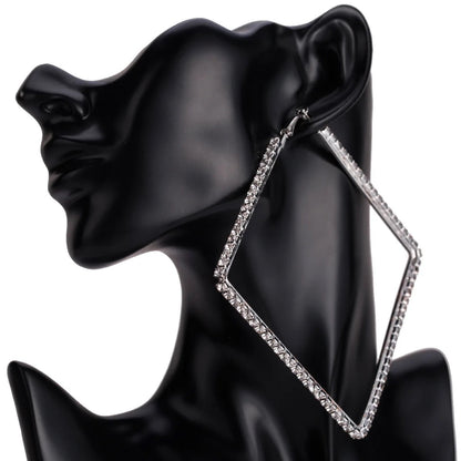 Oversized Big Square Rhinestone Statement Hoop Earrings