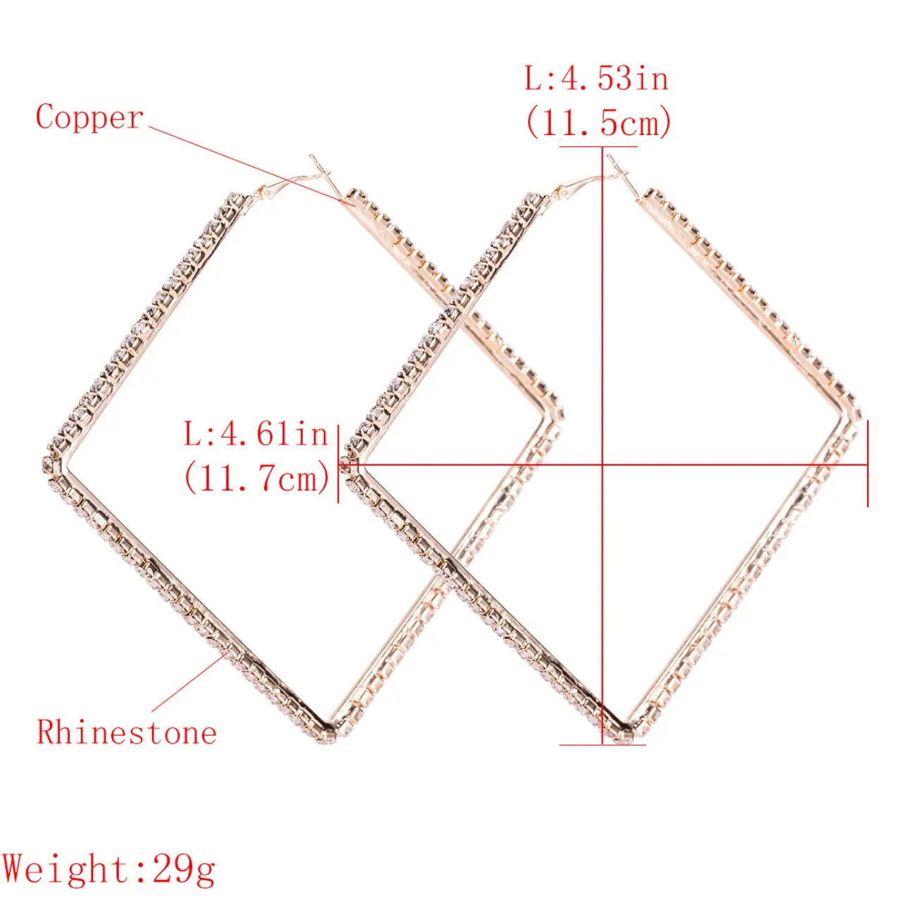 Oversized Big Square Rhinestone Statement Hoop Earrings
