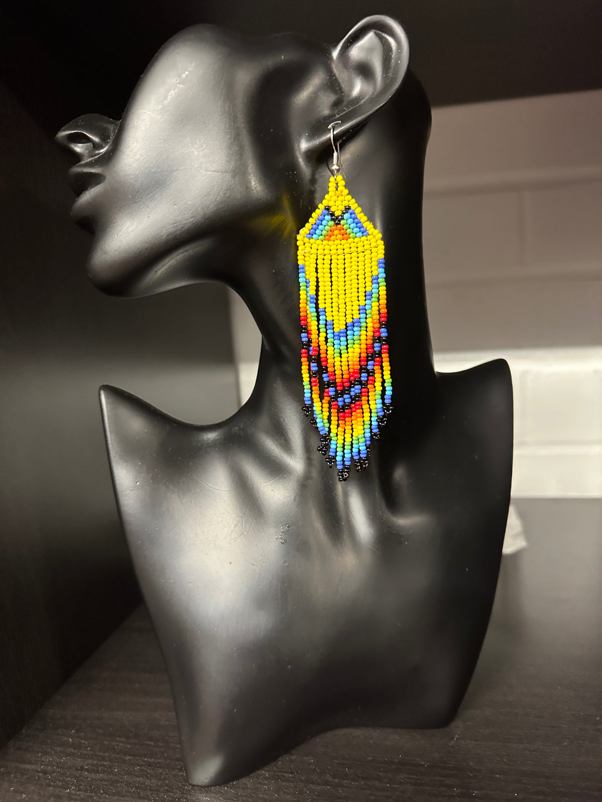 Yellow African Beaded Earrings – Handmade Multicoloured Fringe Drop - Fatisha Boutique Fatisha Boutique