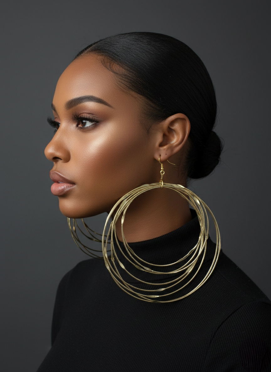 African Oversized Handcrafted Gold Brass Multi-Hoop Statement Dangle Earrings - Fatisha Boutique #