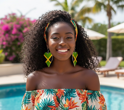 Oversized Jamaican Flag Heart Statement Earrings - Fatisha Boutique #