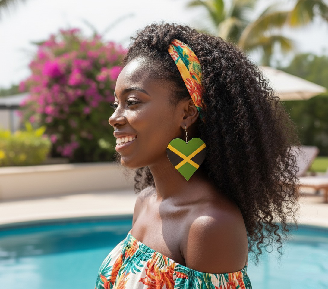Oversized Jamaican Flag Heart Statement Earrings - Fatisha Boutique #