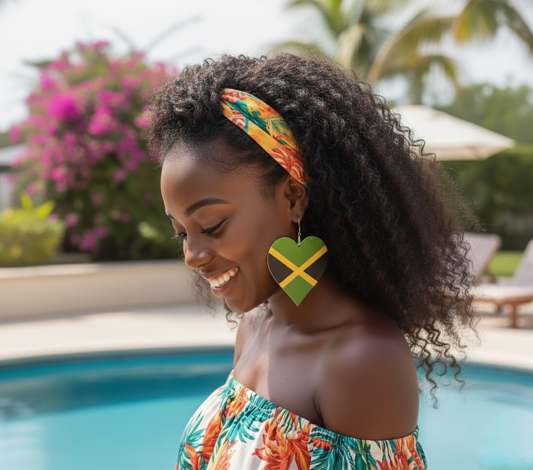 Oversized Jamaican Flag Heart Statement Earrings - Fatisha Boutique #