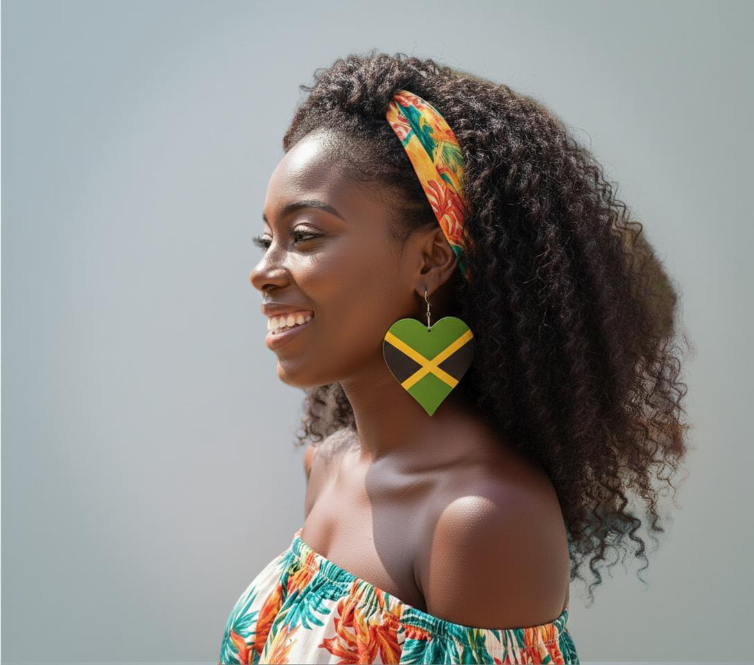Oversized Jamaican Flag Heart Statement Earrings - Fatisha Boutique #