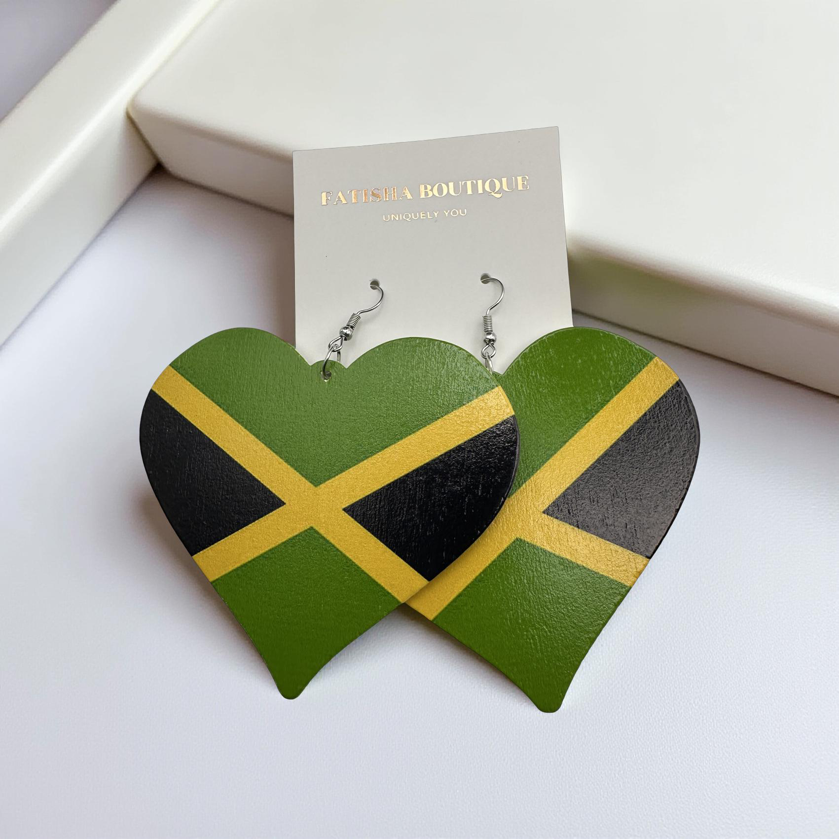 Oversized Jamaican Flag Heart Statement Earrings - Fatisha Boutique #