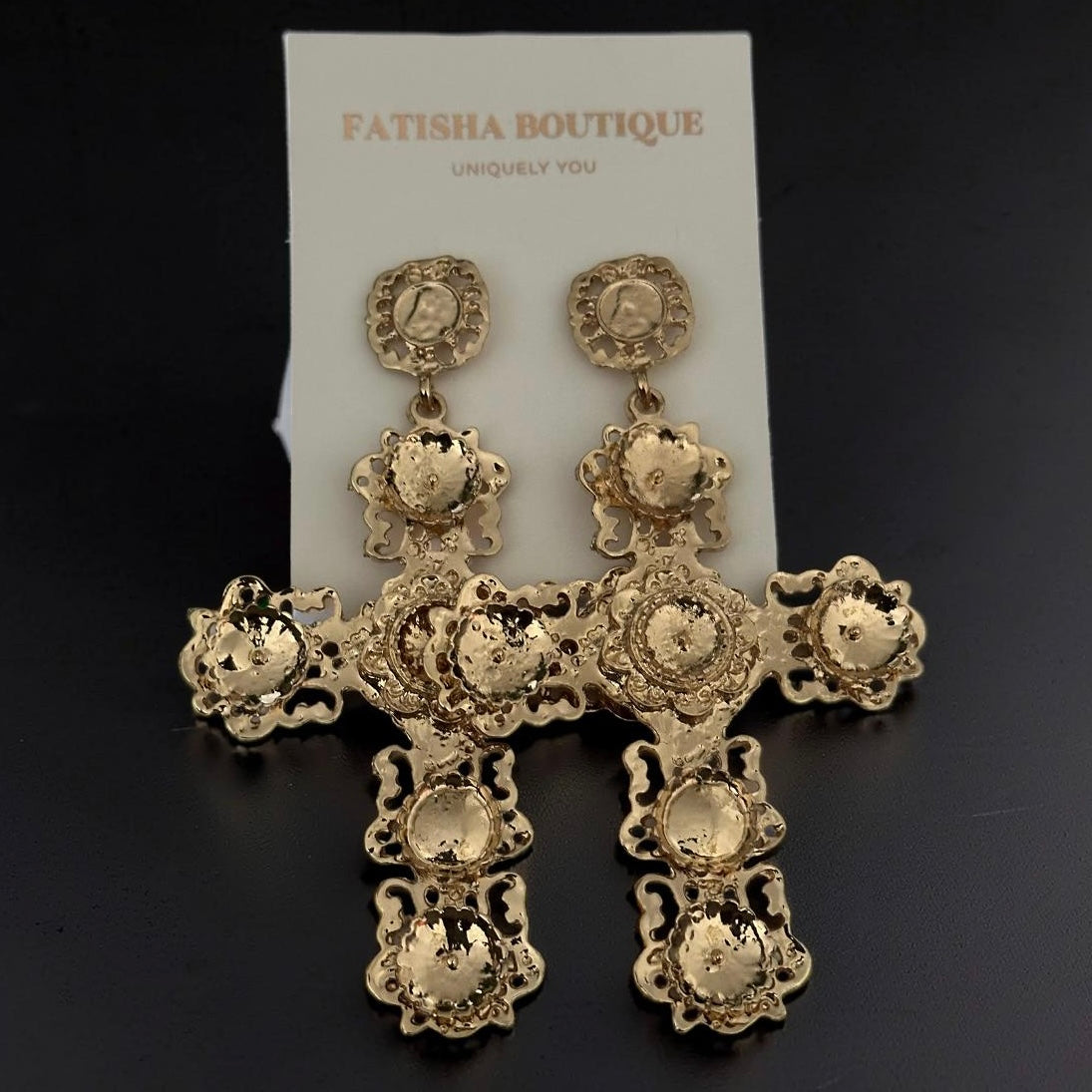Luxury Baroque Cross Earrings – Oversized Gold Statement Designer Jewellery - Fatisha Boutique # Fatisha Boutique