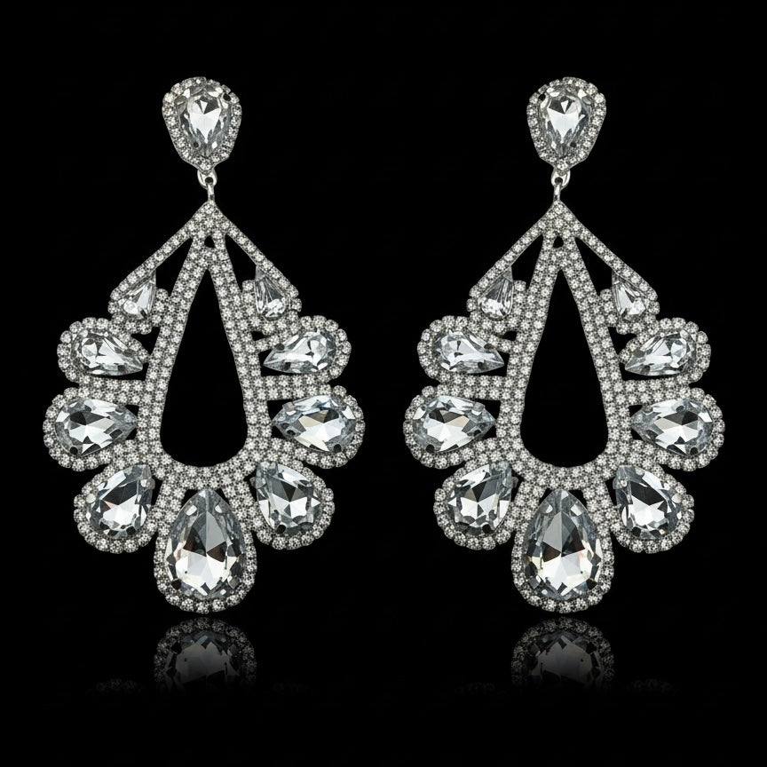 Luxury Rhinestone Teardrop Statement Earrings – Gold & Silver Crystal Glam Drop Earrings - Fatisha Boutique #