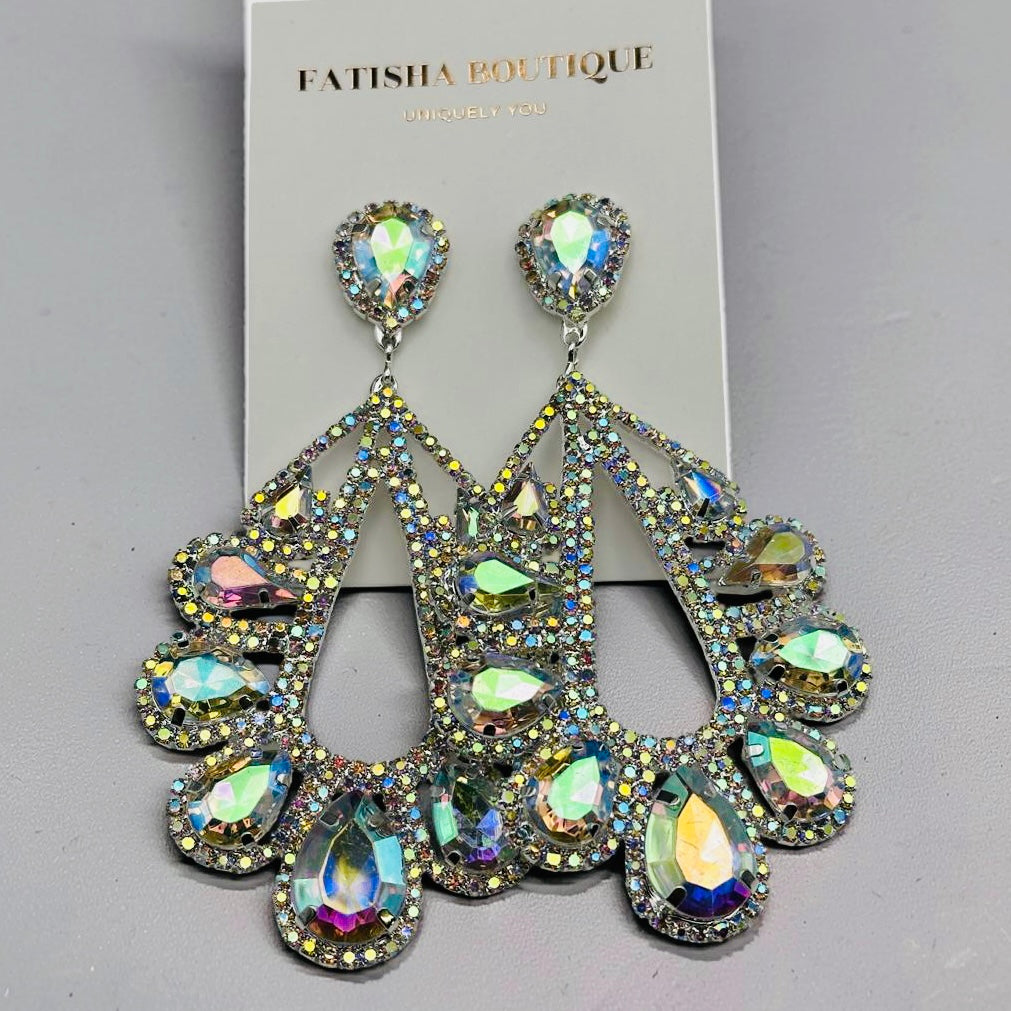 AB Crystal Teardrop Statement Earrings – Gold & Silver Rhinestone Glam Earrings for Wedding Guest, Prom & Gift for Her - Fatisha Boutique #