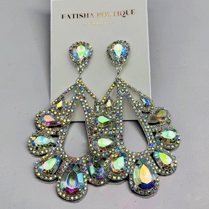 AB Crystal Teardrop Statement Earrings – Gold & Silver Rhinestone Glam Earrings for Wedding Guest, Prom & Gift for Her - Fatisha Boutique #