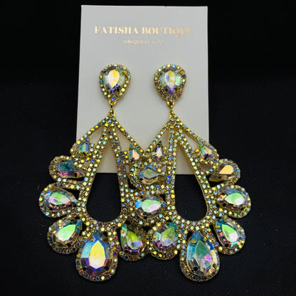AB Crystal Teardrop Statement Earrings – Gold & Silver Rhinestone Glam Earrings for Wedding Guest, Prom & Gift for Her - Fatisha Boutique #