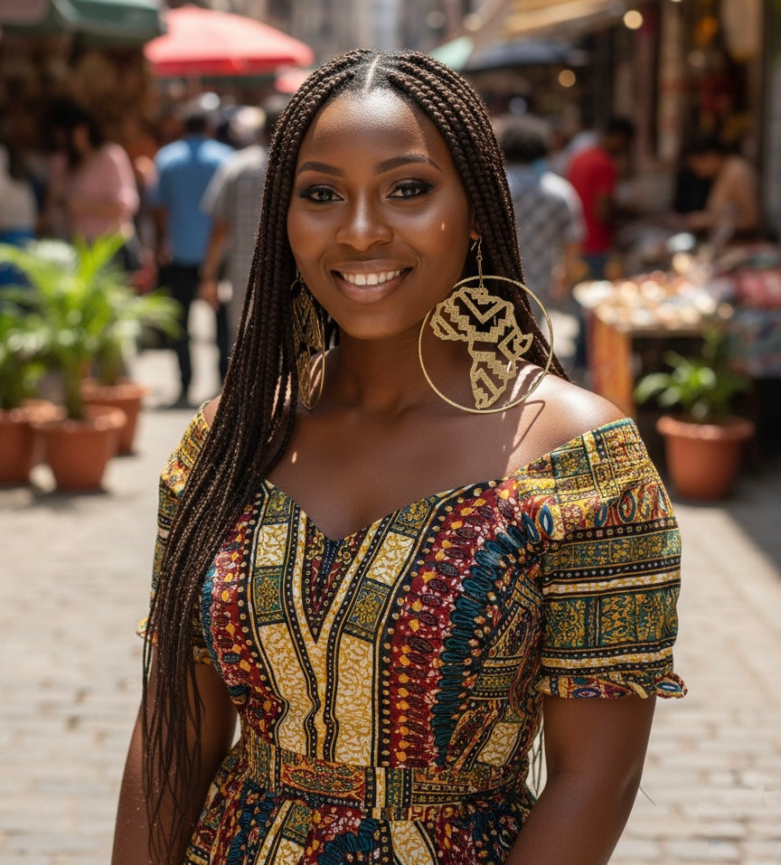 Oversized African Map Statement Earrings – Handcrafted Bold Afrocentric Design - Fatisha Boutique #