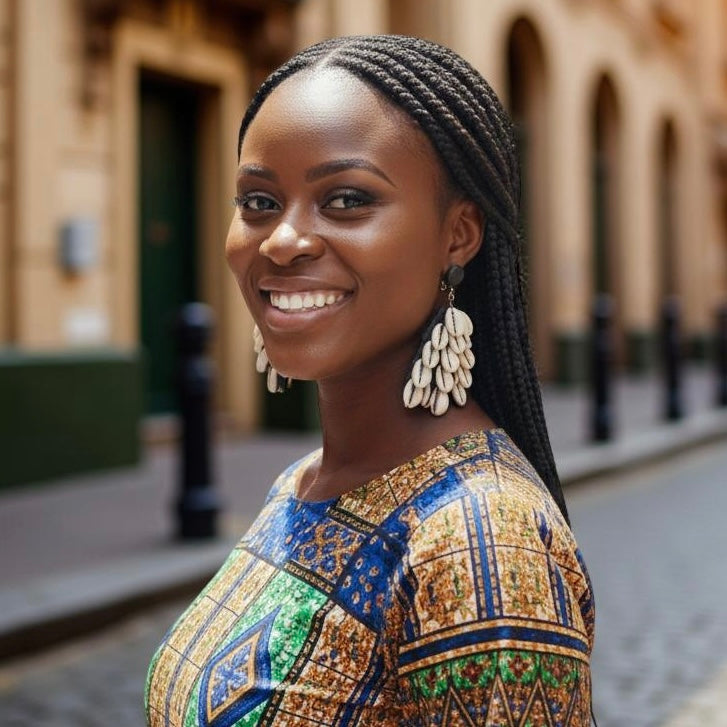 African Cowrie Shell Triangle Earrings – Bold Handmade Beaded Statement Jewellery - Fatisha Boutique #