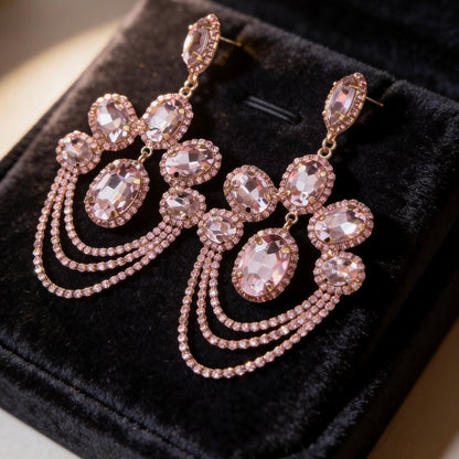 Luxury Chandelier Rhinestone Earrings – Long Elegant Statement Drop Earrings - Fatisha Boutique #