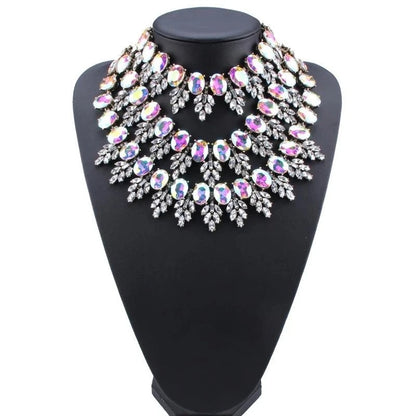 Elegant Gold Bohemian Rhinestone Choker Pendant Statement Necklace