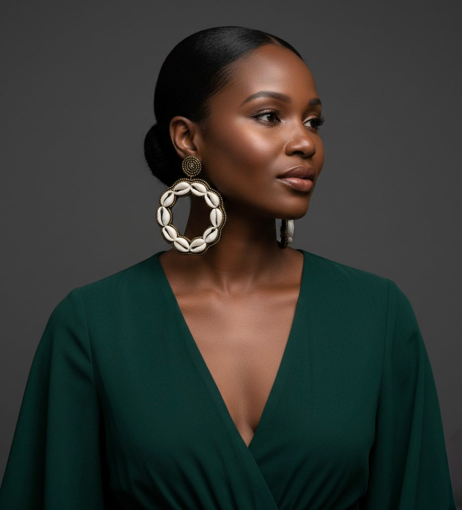 Handmade Cowrie Shell Hoop Earrings – Oversized African Tribal Statement Jewellery - Fatisha Boutique #