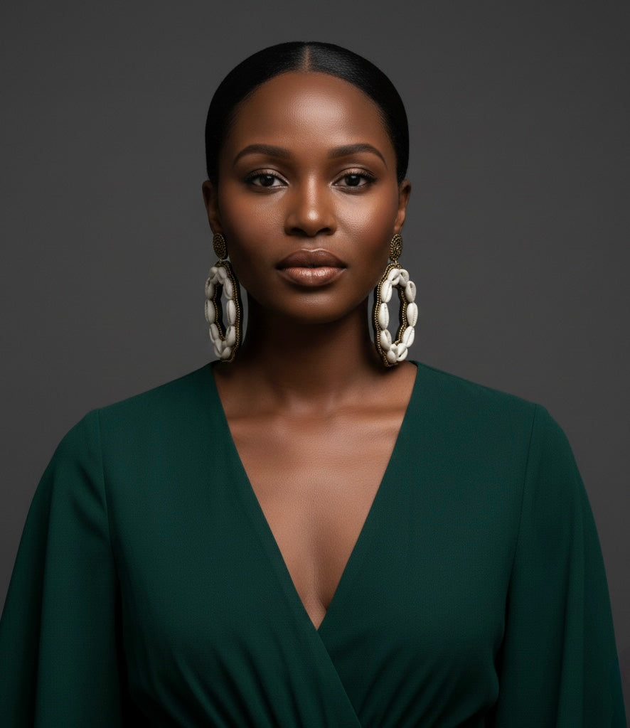 Handmade Cowrie Shell Hoop Earrings – Oversized African Tribal Statement Jewellery - Fatisha Boutique #