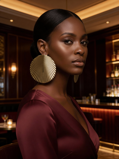 Oversized Gold Pleated Disc Earrings – Bold Textured Statement Jewellery - Fatisha Boutique #