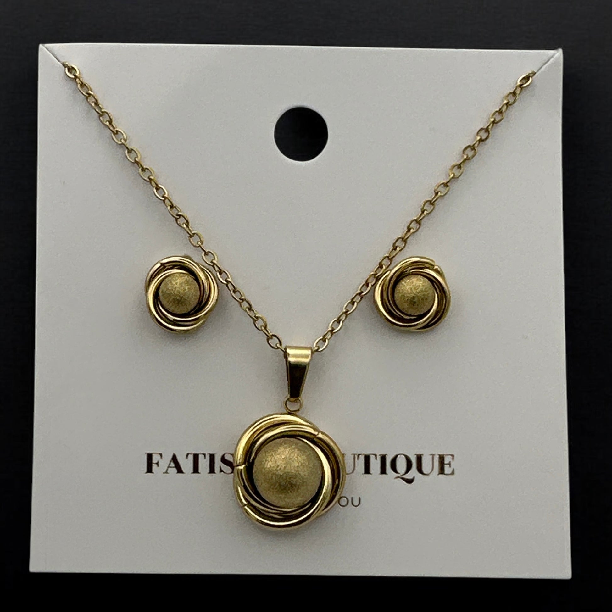Stainless Steel Textured Sphere Necklace & Earrings Set – Elegant Gold & Silver Jewellery Gift for Women - Fatisha Boutique #