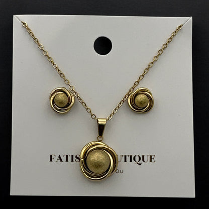 Stainless Steel Textured Sphere Necklace & Earrings Set – Elegant Gold & Silver Jewellery Gift for Women - Fatisha Boutique #