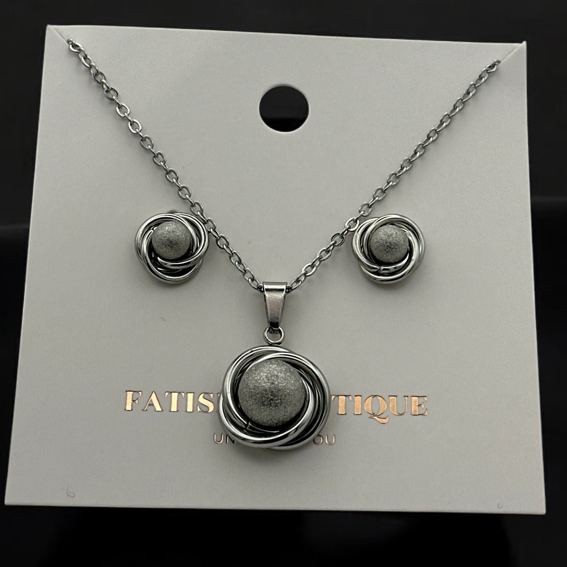 Stainless Steel Textured Sphere Necklace & Earrings Set – Elegant Gold & Silver Jewellery Gift for Women - Fatisha Boutique #