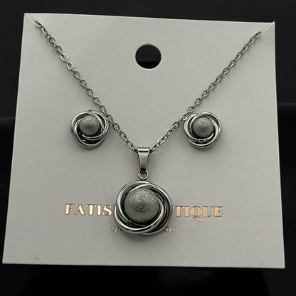 Stainless Steel Textured Sphere Necklace & Earrings Set – Elegant Gold & Silver Jewellery Gift for Women - Fatisha Boutique #