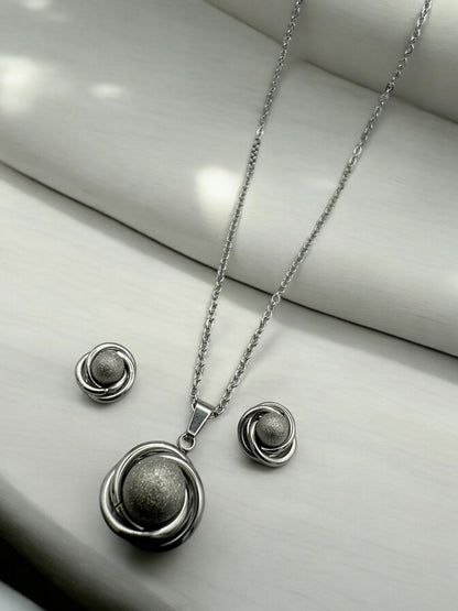 Stainless Steel Textured Sphere Necklace & Earrings Set – Elegant Gold & Silver Jewellery Gift for Women - Fatisha Boutique #