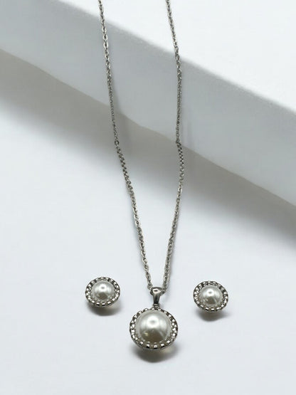 Elegant Pearl-Inspired Jewellery Set – Stainless Steel Necklace & Stud Earrings in Gold & Silver - Fatisha Boutique #