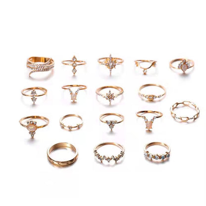 Gold Opal Aesthetic Ring Set (17 Pieces) – Vintage Boho Stacking Rings - Fatisha Boutique #