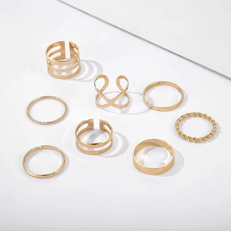 Boho Minimal Statement Ring Set – 8-Piece Gold & Silver for Petite Fingers - Fatisha Boutique #