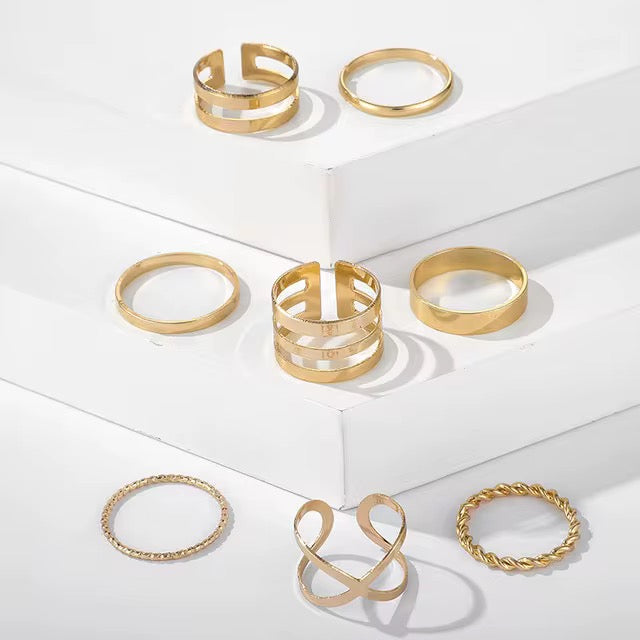 Boho Minimal Statement Ring Set – 8-Piece Gold & Silver for Petite Fingers - Fatisha Boutique #
