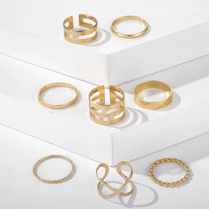 Boho Minimal Statement Ring Set – 8-Piece Gold & Silver for Petite Fingers - Fatisha Boutique #