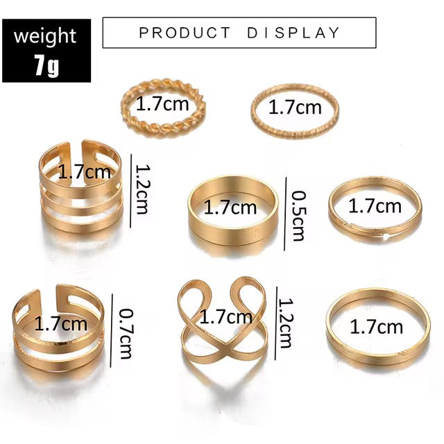 Boho Minimal Statement Ring Set – 8-Piece Gold & Silver for Petite Fingers - Fatisha Boutique #
