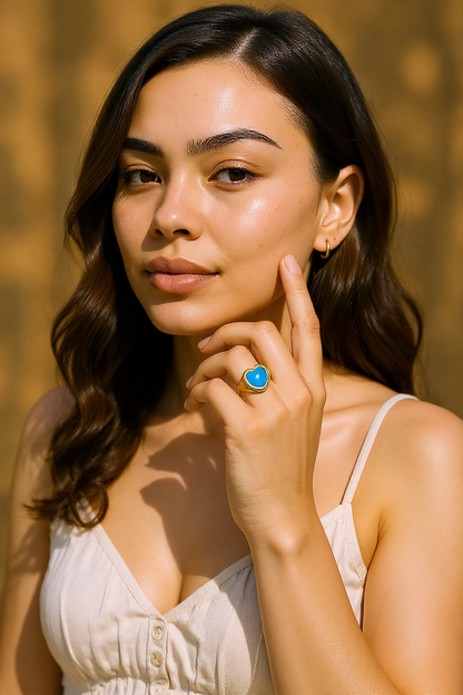 Colorful Heart-Shaped Pastel Adjustable Rings – Gold-Tone Copper Statement Jewellery - Fatisha Boutique #