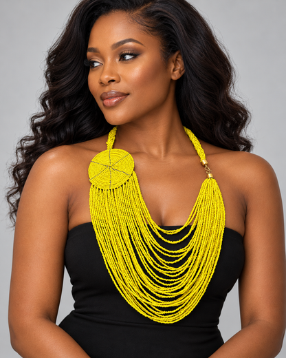 Authentic African Multilayer Beaded Disc Statement Necklace - Fatisha Boutique