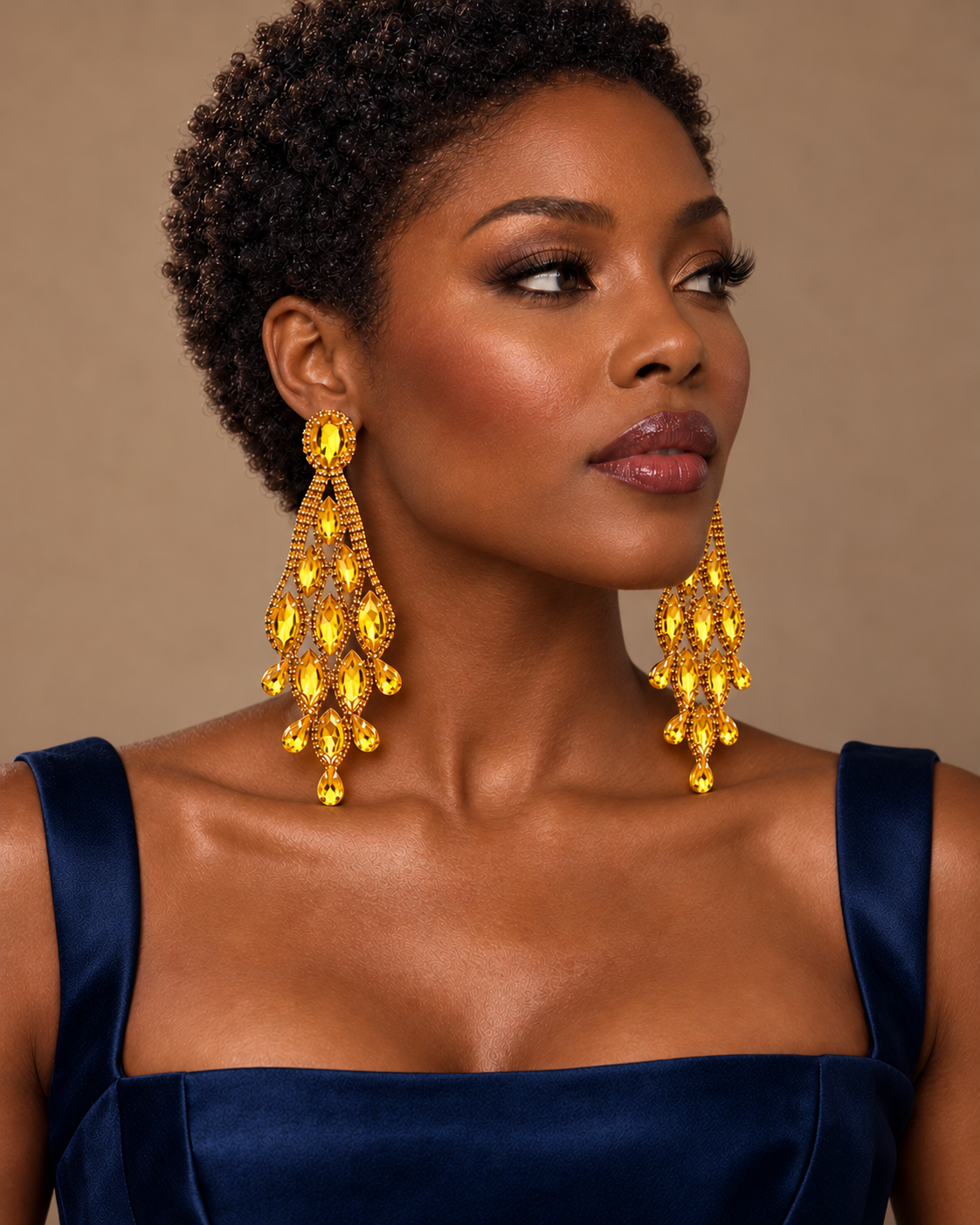 Long Golden Yellow Rhinestone Chandelier Earrings - Fatisha Boutique