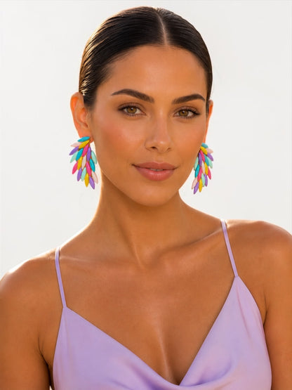 Pastel Multicolour Leaf Statement Earrings - Fatisha Boutique #