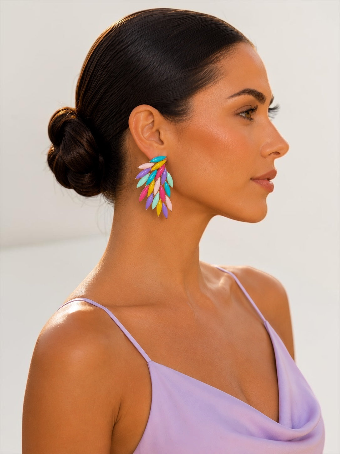 Pastel Multicolour Leaf Statement Earrings - Fatisha Boutique #