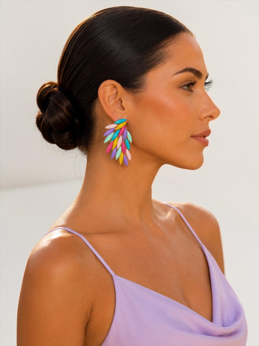 Pastel Multicolour Leaf Statement Earrings