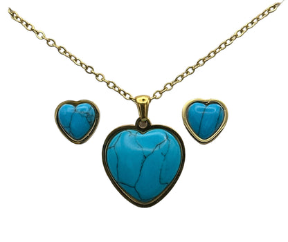 Turquoise Love Heart  Shaped Pendant Stainless Steel Pendant Set