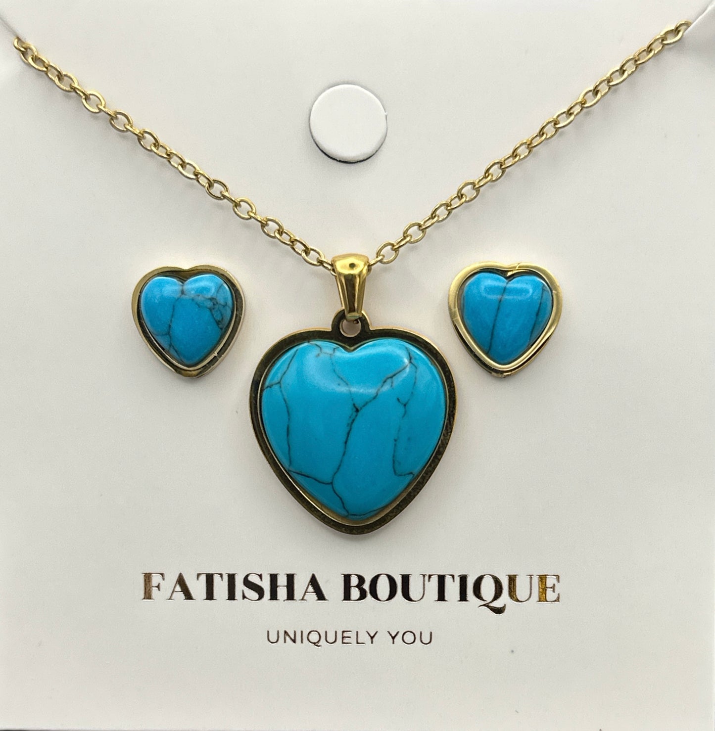 Turquoise Love Heart  Shaped Pendant Stainless Steel Pendant Set
