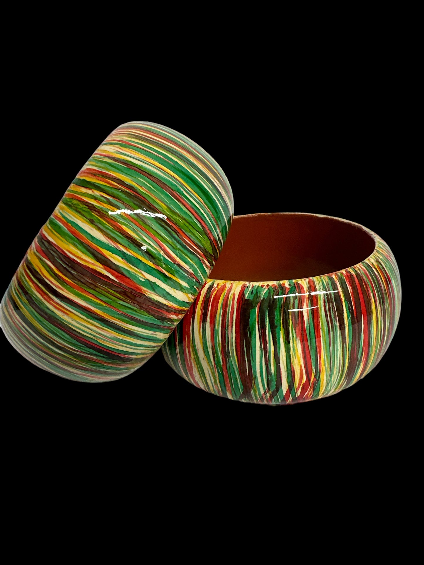 Wide Chunky Hand Painted Ethnic Wooden Bangle Bracelets