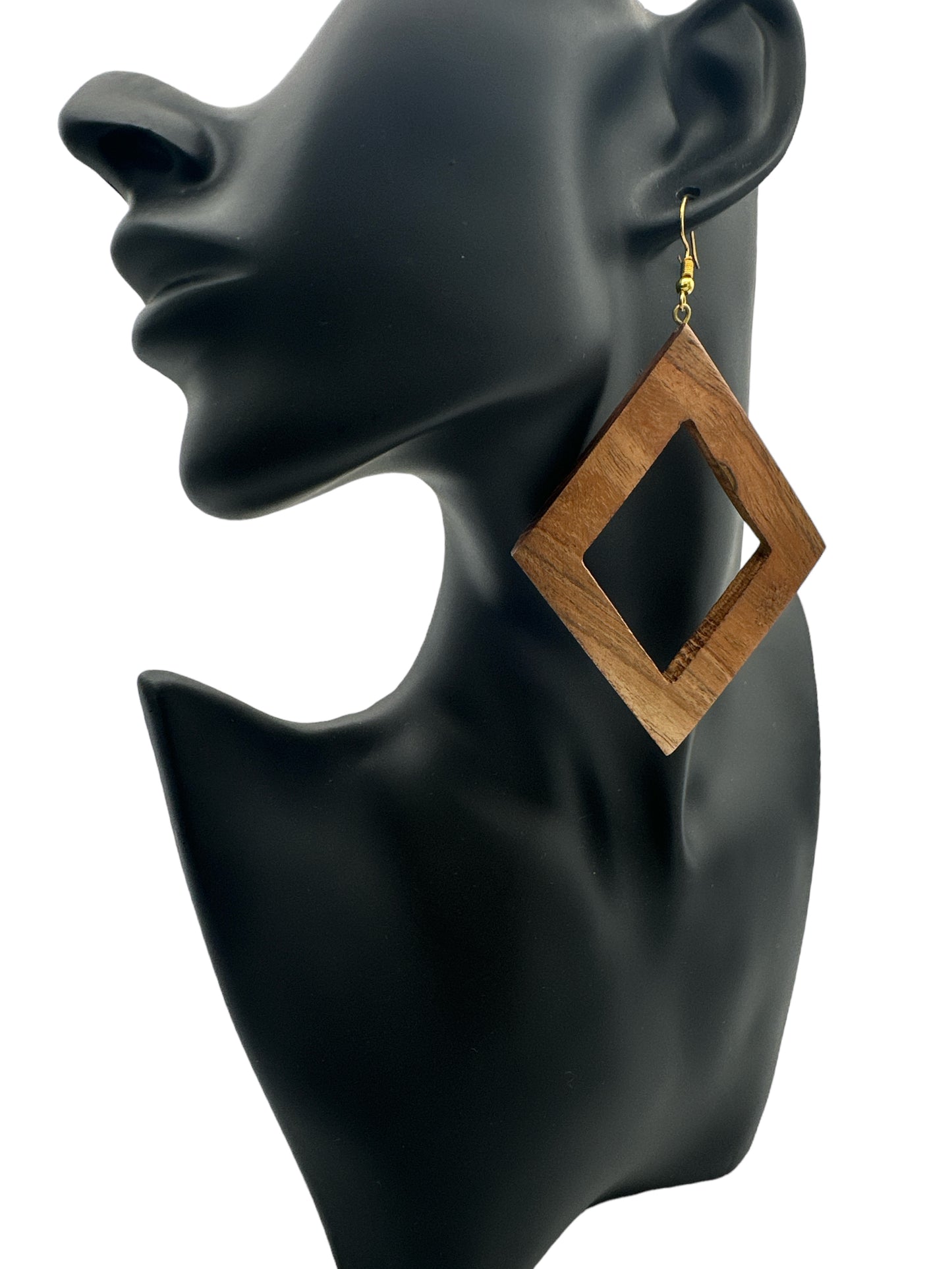 Wooden Rhombus Shaped Ethnic Dangle Statement Earrings