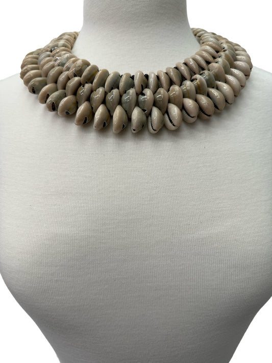 Authentic African Ethnic Cowrie Sea Shells Beaded Collar Necklace