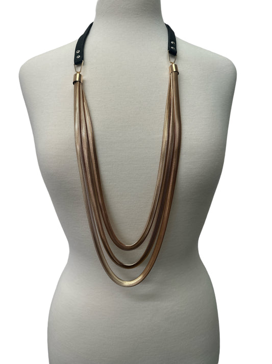 Long Multi Layered Metal Snake Tassels Chain Faux Leather Necklaces